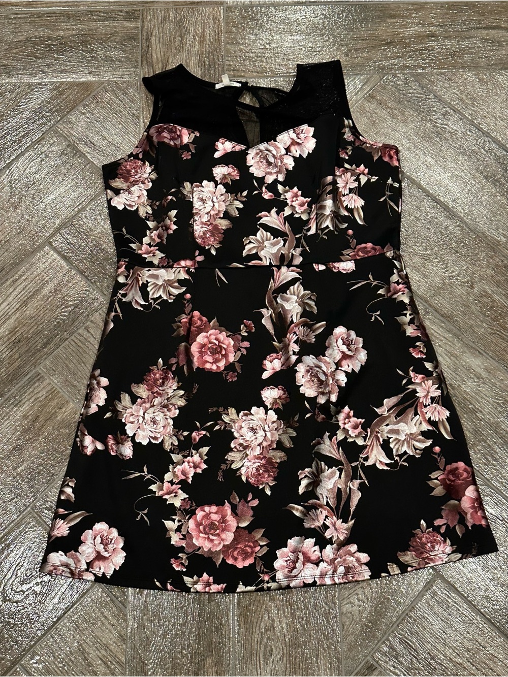 Maurices Black Sleeveless Dress with Foil Pink Floral Print